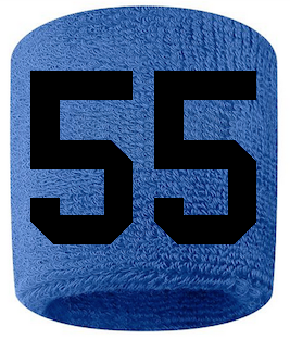 Number 55 Custom Royal Blue w/ Black #'s Sweatband Wristband Embroidered Stitched