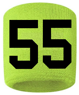 Number 55 Custom Volt Neon Lime Green w/ Black #'s Sweatband Wristband Embroidered Stitched