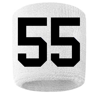 Number 55 Custom White w/ Black #'s Sweatband Wristband Embroidered Stitched