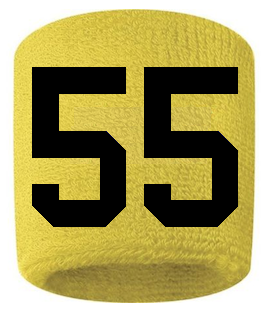 Number 55 Custom Yellow w/ Black #'s Sweatband Wristband Embroidered Stitched