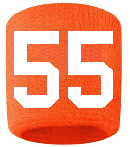 Number 55 Custom Orange w/ White #'s Sweatband Wristband Embroidered Stitched