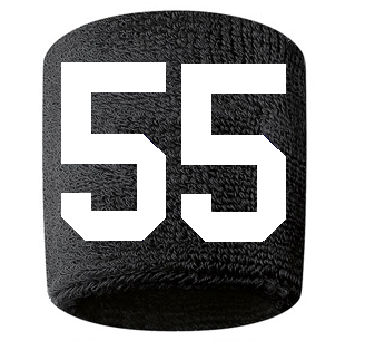 Number 55 Custom Black w/ White #'s Sweatband Wristband Embroidered Stitched