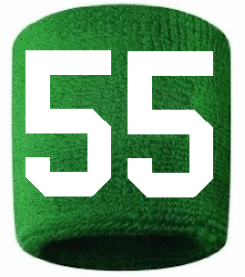 Number 55 Custom Green w/ White #'s Sweatband Wristband Embroidered Stitched