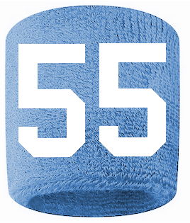 Number 55 Custom Light Blue w/ White #'s Sweatband Wristband Embroidered Stitched