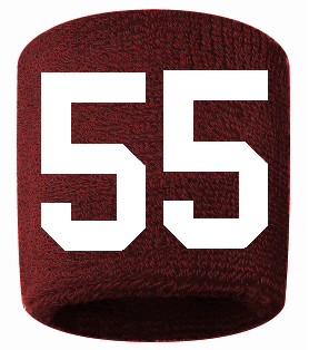 Number 55 Custom Maroon w/ White #'s Sweatband Wristband Embroidered Stitched