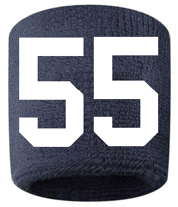 Number 55 Custom Navy Blue w/ White #'s Sweatband Wristband Embroidered Stitched