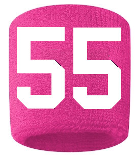 Number 55 Custom Hot Pink w/ White #'s Sweatband Wristband Embroidered Stitched