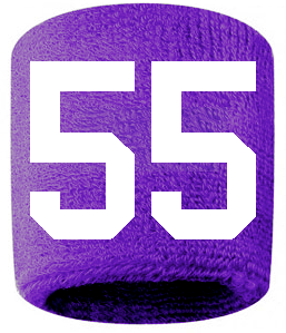 Number 55 Custom Purple w/ White #'s Sweatband Wristband Embroidered Stitched