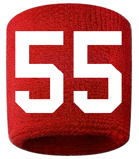 Number 55 Custom Red w/ White #'s Sweatband Wristband Embroidered Stitched