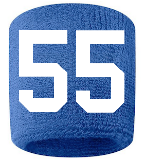 Number 55 Custom Royal Blue w/ White #'s Sweatband Wristband Embroidered Stitched