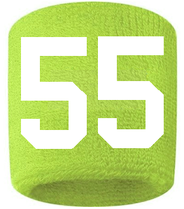 Number 55 Custom Volt Neon Lime Green w/ White #'s Sweatband Wristband Embroidered Stitched - SportsJewelryProShop