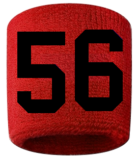 Number 56 Custom Red w/ Black #'s Sweatband Wristband Embroidered Stitched