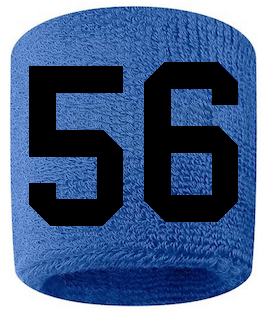 Number 56 Custom Royal Blue w/ Black #'s Sweatband Wristband Embroidered Stitched