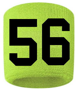 Number 56 Custom Volt Neon Lime Green w/ Black #'s Sweatband Wristband Embroidered Stitched