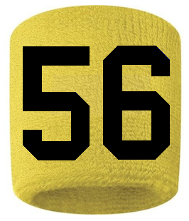 Number 56 Custom Yellow w/ Black #'s Sweatband Wristband Embroidered Stitched