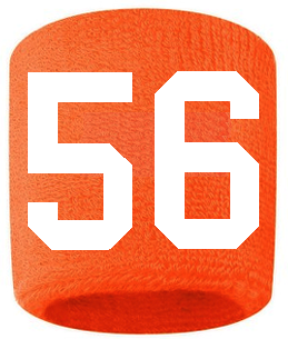 Number 56 Custom Orange w/ White #'s Sweatband Wristband Embroidered Stitched