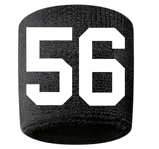 Number 56 Custom Black w/ White #'s Sweatband Wristband Embroidered Stitched