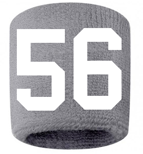 Number 56 Custom Gray w/ White #'s Sweatband Wristband Embroidered Stitched