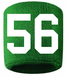 Number 56 Custom Green w/ White #'s Sweatband Wristband Embroidered Stitched