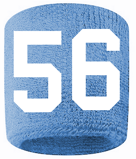 Number 56 Custom Light Blue w/ White #'s Sweatband Wristband Embroidered Stitched