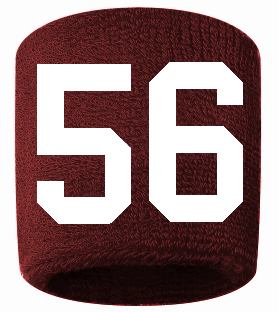 Number 56 Custom Maroon w/ White #'s Sweatband Wristband Embroidered Stitched