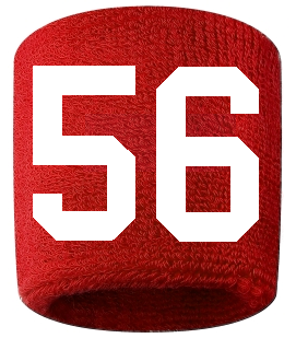 Number 56 Custom Red w/ White #'s Sweatband Wristband Embroidered Stitched