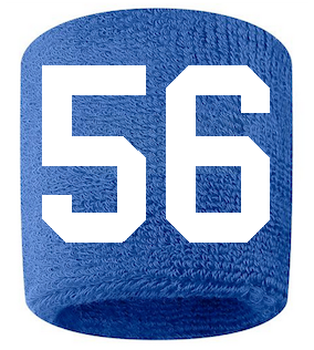 Number 56 Custom Royal Blue w/ White #'s Sweatband Wristband Embroidered Stitched