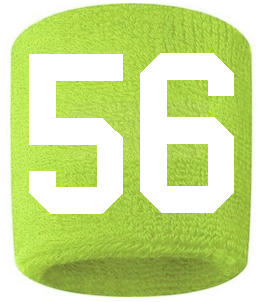 Number 56 Custom Volt Neon Lime Green w/ White #'s Sweatband Wristband Embroidered Stitched