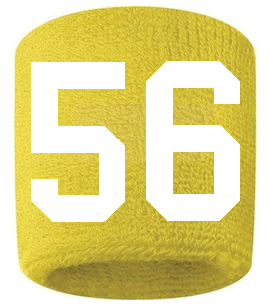 Number 56 Custom Yellow w/ White #'s Sweatband Wristband Embroidered Stitched