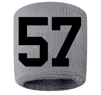Number 57 Custom Gray w/ Black #'s Sweatband Wristband Embroidered Stitched