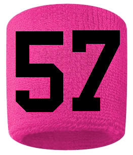Number 57 Custom Hot Pink w/ Black #'s Sweatband Wristband Embroidered Stitched