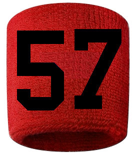 Number 57 Custom Red w/ Black #'s Sweatband Wristband Embroidered Stitched