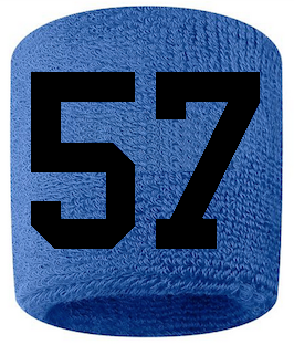Number 57 Custom Royal Blue w/ Black #'s Sweatband Wristband Embroidered Stitched