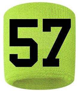 Number 57 Custom Volt Neon Lime Green w/ Black #'s Sweatband Wristband Embroidered Stitched
