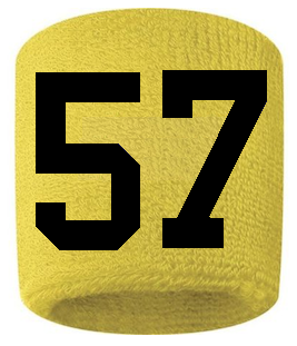 Number 57 Custom Yellow w/ Black #'s Sweatband Wristband Embroidered Stitched