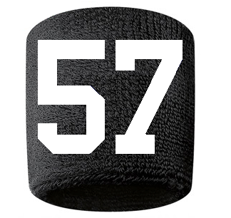 Number 57 Custom Black w/ White #'s Sweatband Wristband Embroidered Stitched