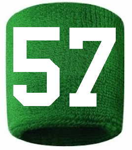 Number 57 Custom Green w/ White #'s Sweatband Wristband Embroidered Stitched
