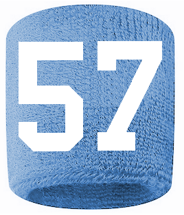Number 57 Custom Light Blue w/ White #'s Sweatband Wristband Embroidered Stitched
