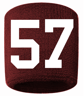 Number 57 Custom Maroon w/ White #'s Sweatband Wristband Embroidered Stitched