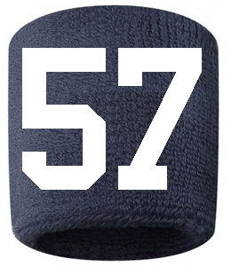 Number 57 Custom Navy Blue w/ White #'s Sweatband Wristband Embroidered Stitched