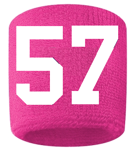 Number 57 Custom Hot Pink w/ White #'s Sweatband Wristband Embroidered Stitched