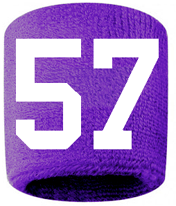Number 57 Custom Purple w/ White #'s Sweatband Wristband Embroidered Stitched