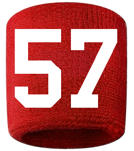 Number 57 Custom Red w/ White #'s Sweatband Wristband Embroidered Stitched