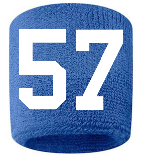 Number 57 Custom Royal Blue w/ White #'s Sweatband Wristband Embroidered Stitched