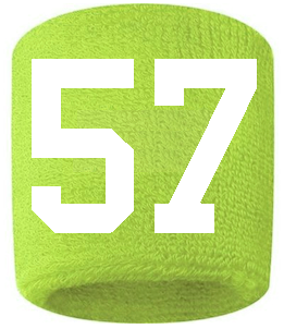Number 57 Custom Volt Neon Lime Green w/ White #'s Sweatband Wristband Embroidered Stitched