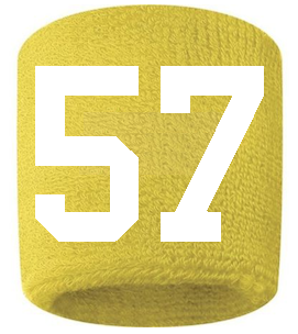Number 57 Custom Yellow w/ White #'s Sweatband Wristband Embroidered Stitched
