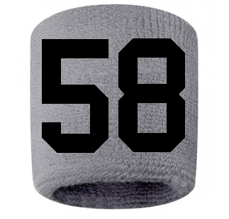 Number 58 Custom Gray w/ Black #'s Sweatband Wristband Embroidered Stitched