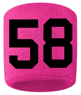 Number 58 Custom Hot Pink w/ Black #'s Sweatband Wristband Embroidered Stitched