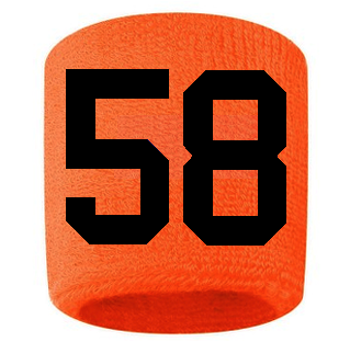 Number 58 Custom Orange w/ Black #'s Sweatband Wristband Embroidered Stitched