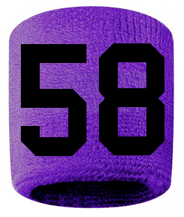 Number 58 Custom Purple w/ Black #'s Sweatband Wristband Embroidered Stitched